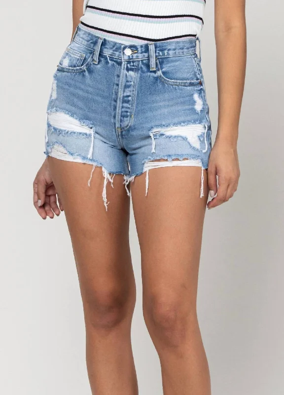 Button Fly Jean Shorts In Light Wash