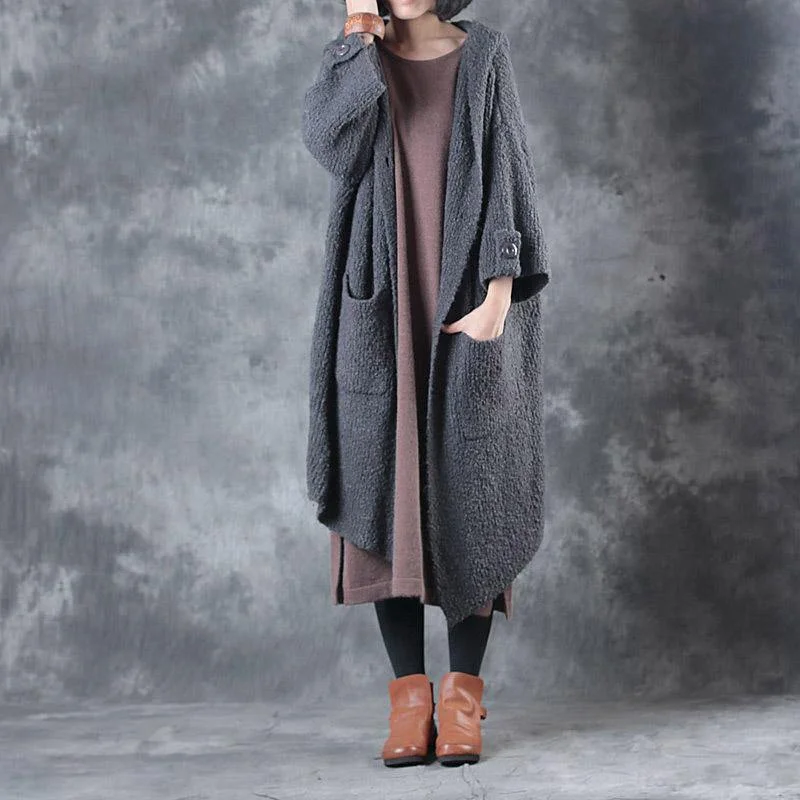 2017 winter gray sweater cardigans oversize thick knit trench coats