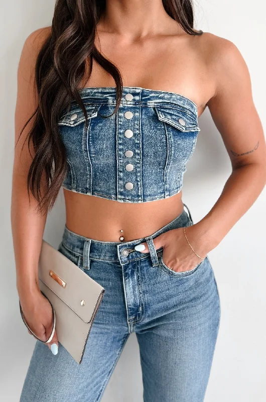 I'd Stare Too Strapless Denim Top (Medium Denim)