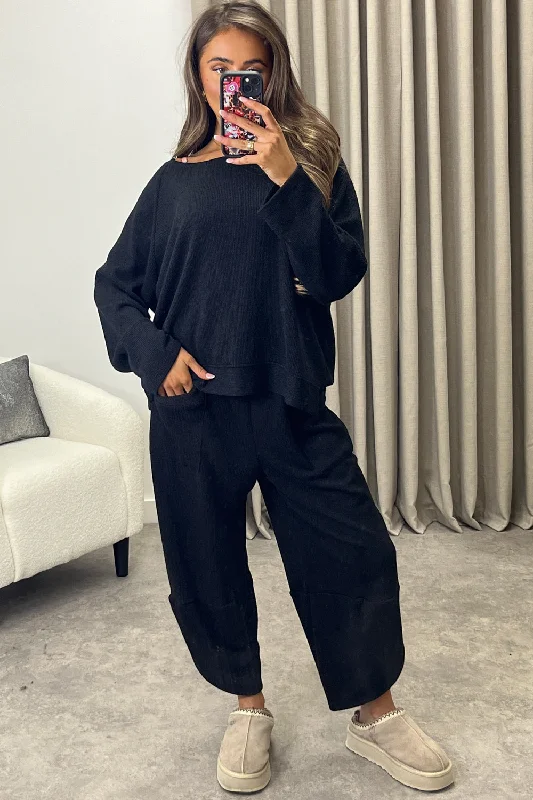 Rosetta Black Oversized Top and Trousers Knit Co-Ord Set