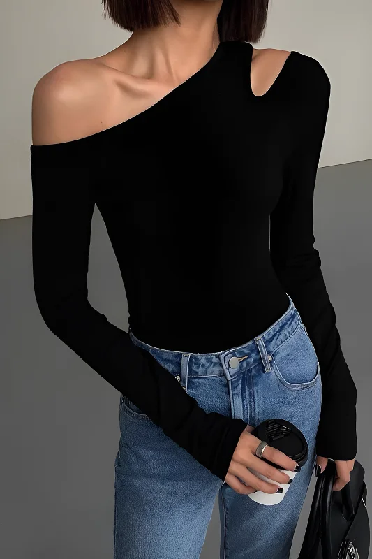 Solid Asymmetrical Long-Sleeve Top